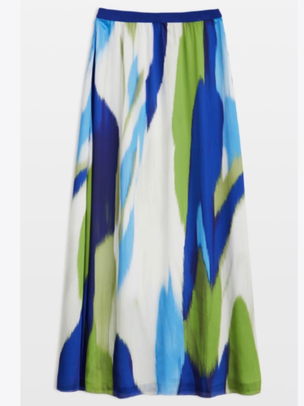 NWOT Etcetera Blue & Green Abstract Brushstroke Print Maxi Skirt, Sz Medium